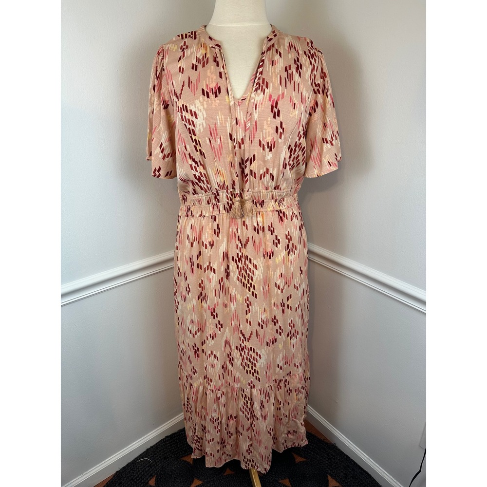KNOX ROSE Light Pink Boho Maxi Dress Lightweight Short Sleeve NWT XXL